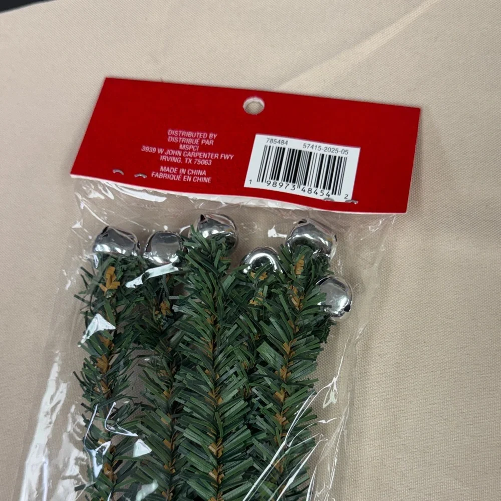 Ashland Green Pine Garland Ties with Silver Bells 18 inches in length 6 pieces
